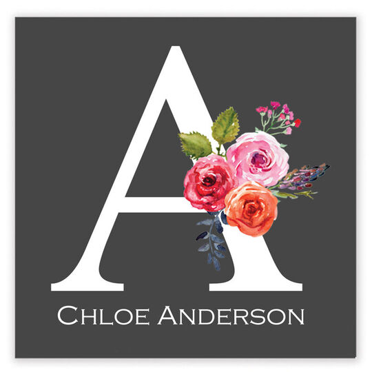 Charcoal Initial Rose Square Gift Stickers